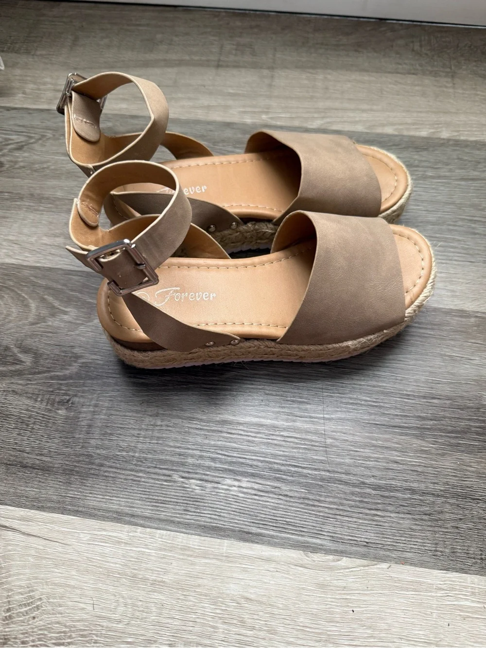 Forever Womens Taupe Espadrille Platform Sandals